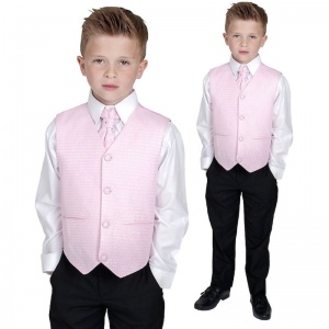 Boys Diamond Pink & Black 4 Piece Waistcoat Suit